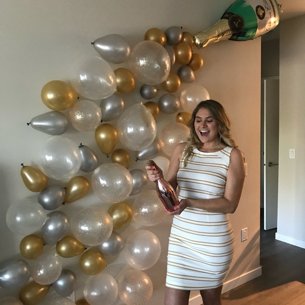 Mid length White & Gold Striped Dress
